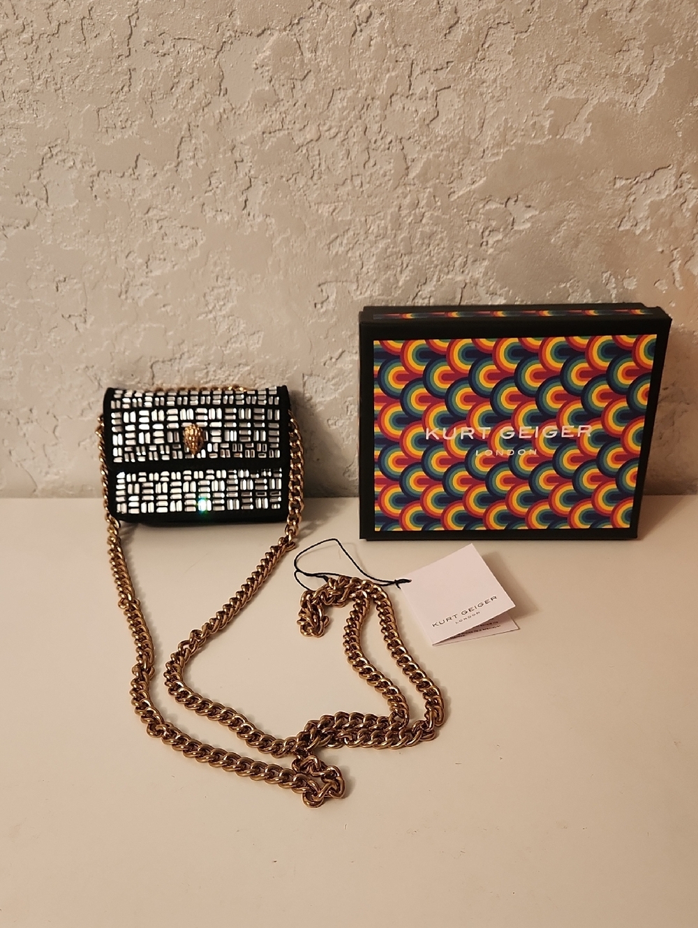 Kurt Geiger Black Mosaic Mirror Chain Crossbody